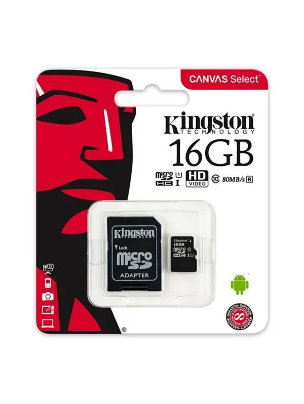 MEMORIA MICRO SD HC CLASE 10 CANVAS  16 GB KIGSTOM CON ADAPTADOR - Imagen 2