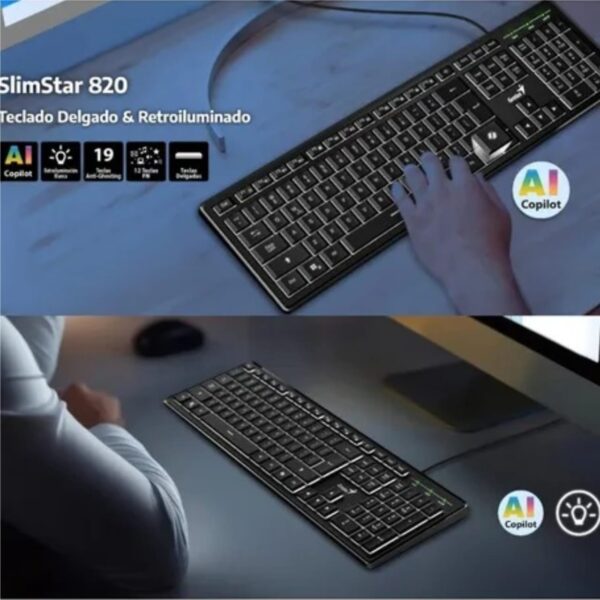 TECLADO GENIUS SlimStar 820 RETROILUMINADO NEGRO USB - Imagen 2