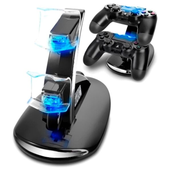 PS4 BASE CARGADORA JOYSTICK DOBLE DUAL CON VISOR