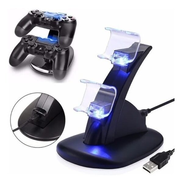 PS4 BASE CARGADORA JOYSTICK DOBLE DUAL CON VISOR - Imagen 2