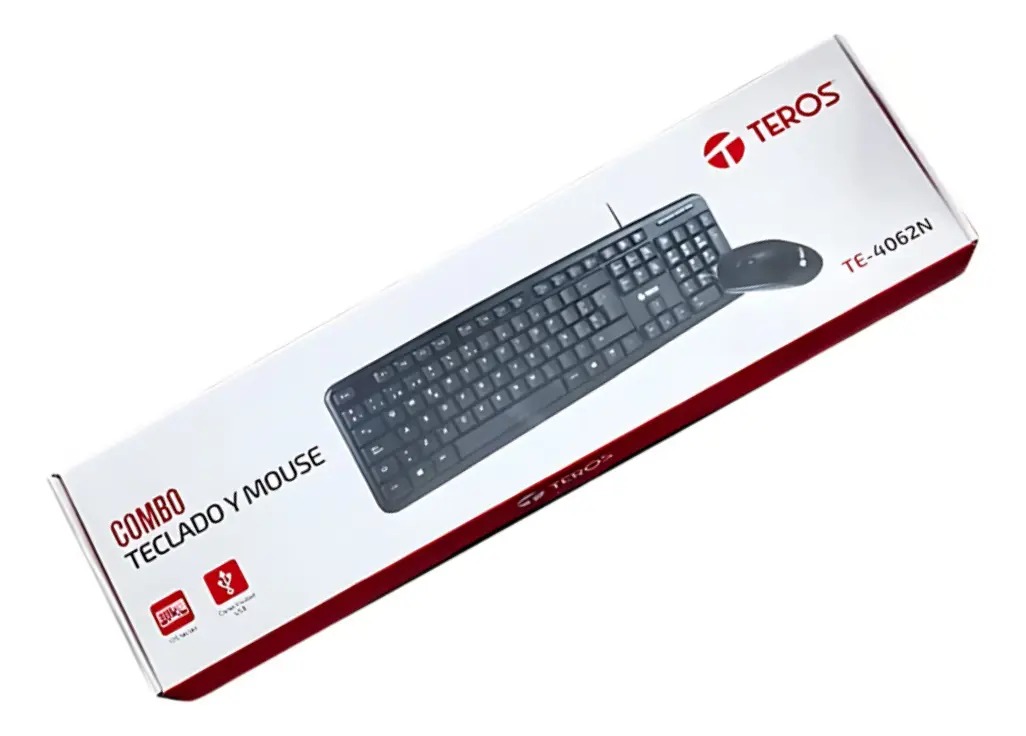 Combo Teclado y Mouse Teros TE-4062N USB Cable Black